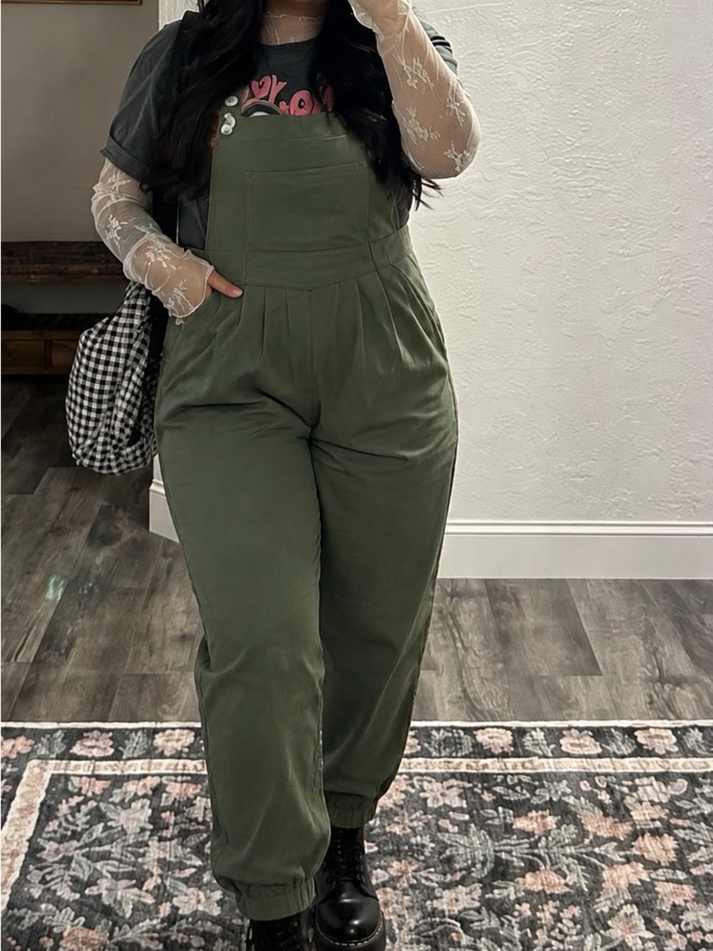 Olive Green Halara Women's Cotton Blend Overalls